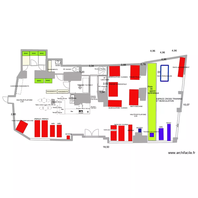 PLANS ESPACE CROSS TRAINING ET MUSCULATION. Plan de 7  et 16 m²