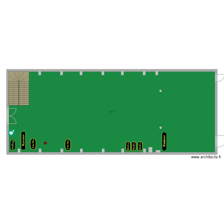 Salle de sport. Plan de 1 pièce et 286 m2