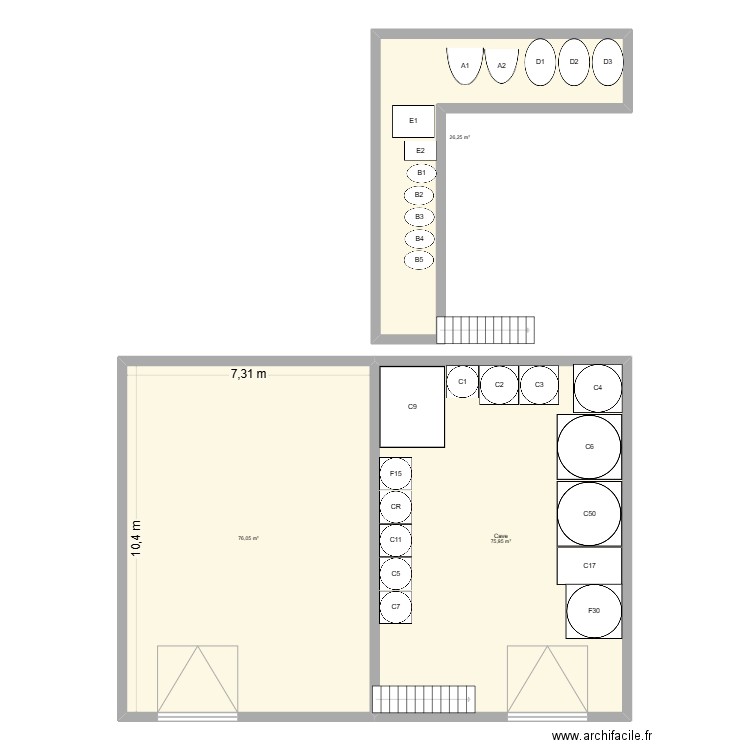 Plan de cave 2025. Plan de 3 pièces et 178 m2