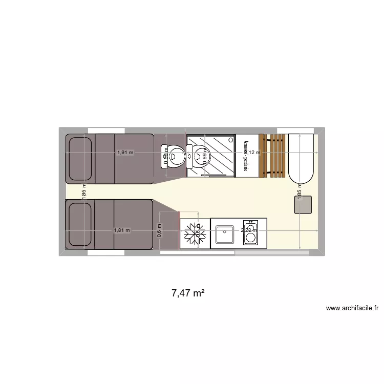 version camping car 2. Plan de 1 Pièce et 7 m²