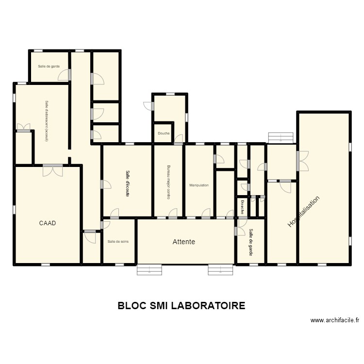 Vue en plan du Boc SMI Laboratoire CS BOPA. Plan de 27 pièces et 249 m2