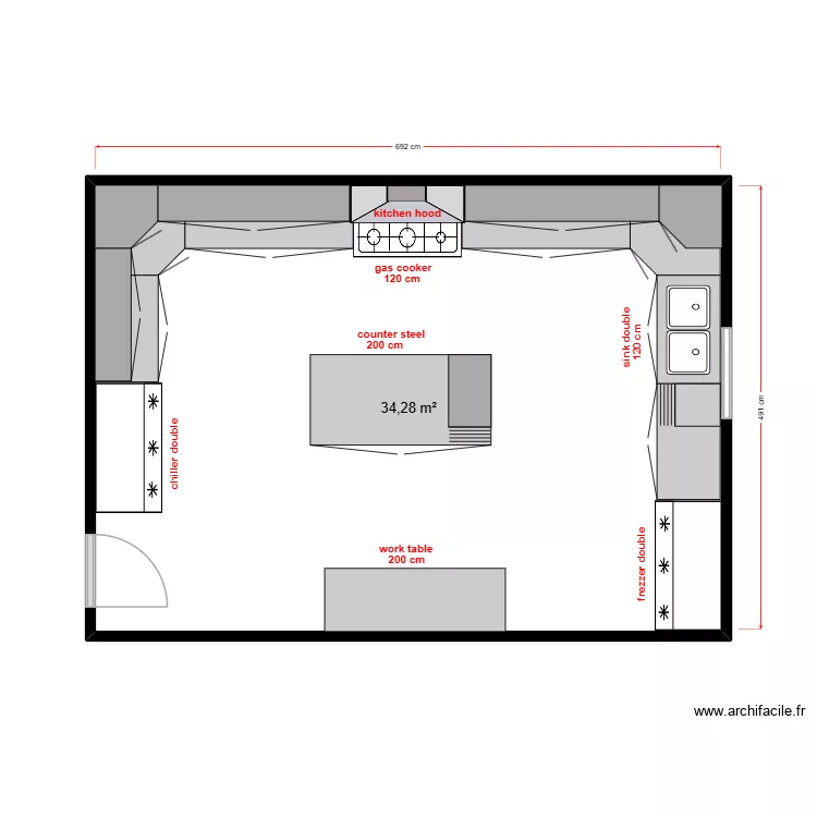 saham kitchen. Plan de 1  et 34 m²