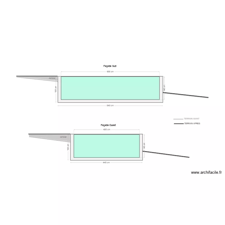 plan coupe PISCINE 6x4. Plan de 