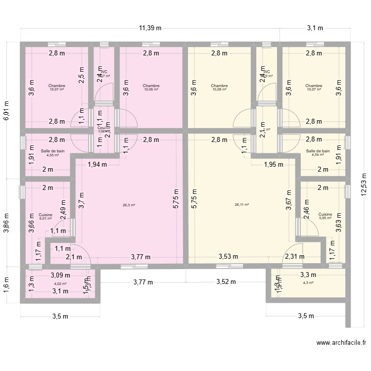 Lambarènè 6. Plan de 16 pièces et 131 m2