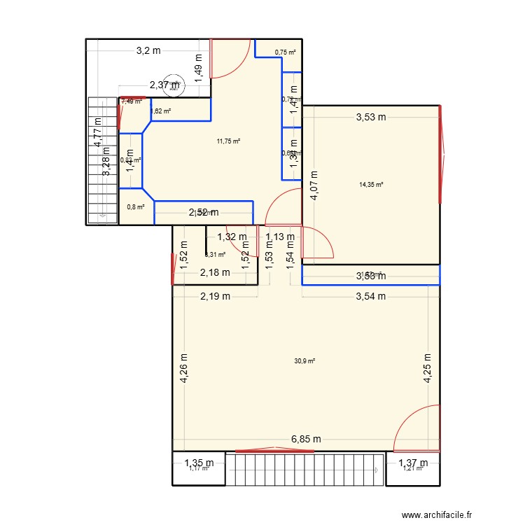 maison. Plan de 15 pièces et 79 m2