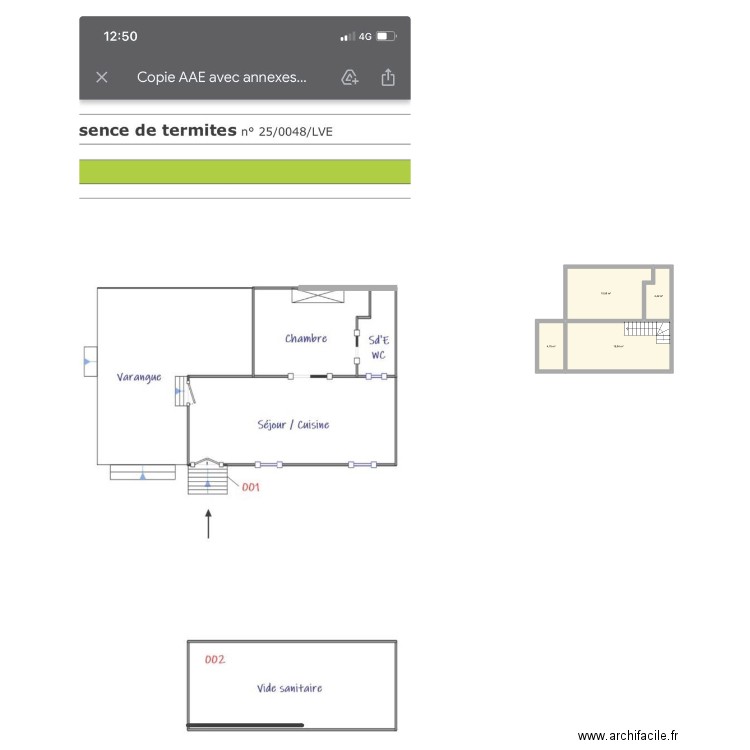 rdc. Plan de 4 pièces et 44 m2