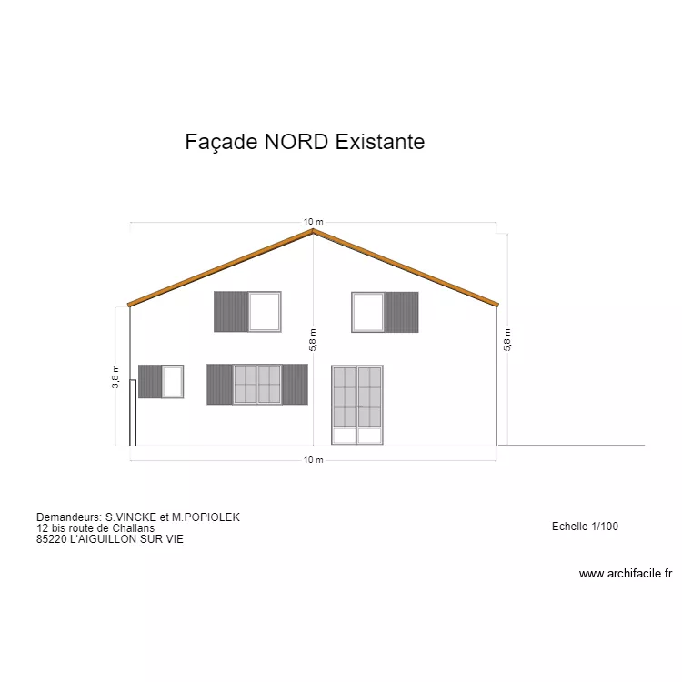 Fa&ccedil;ade NORD Existante. Plan de 