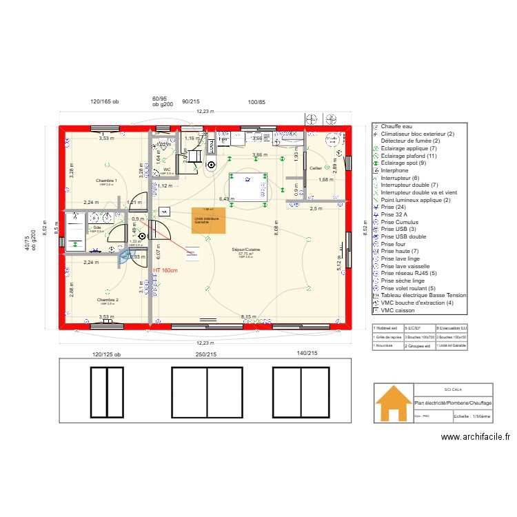 SCI CALA - PLANS ELEC/PLOMB ETAGE AXEL - N°4 - 2025. Plan de 9 pièces et 92 m2