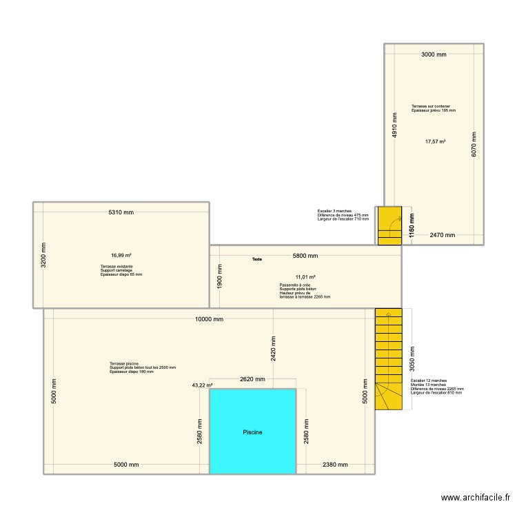 Terrasse passerelle. Plan de 6 pièces et 96 m2