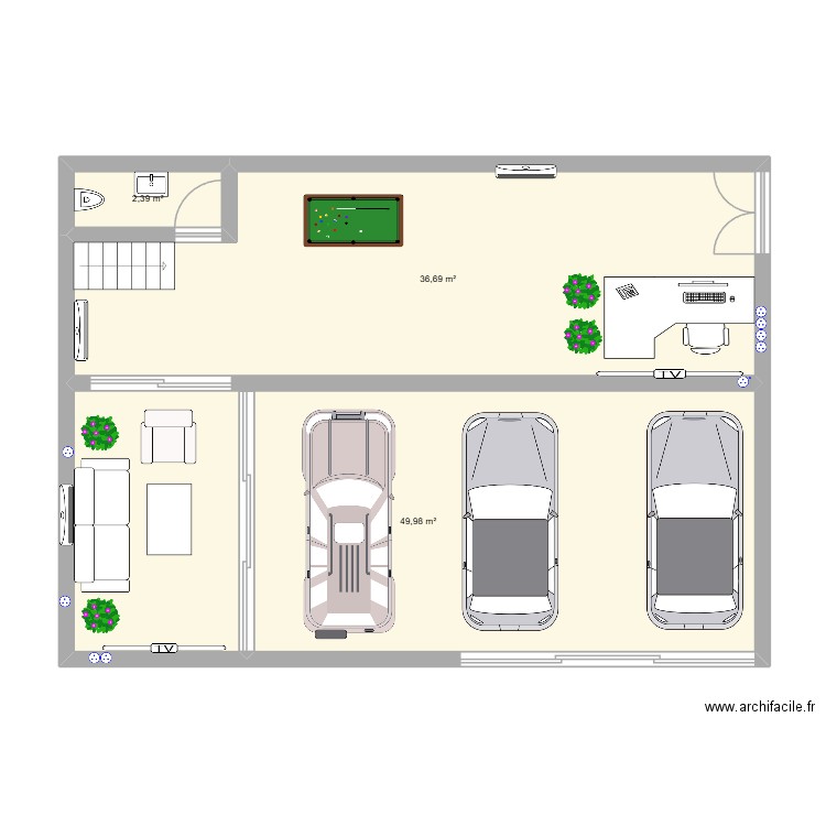 agence. Plan de 3 pièces et 89 m2