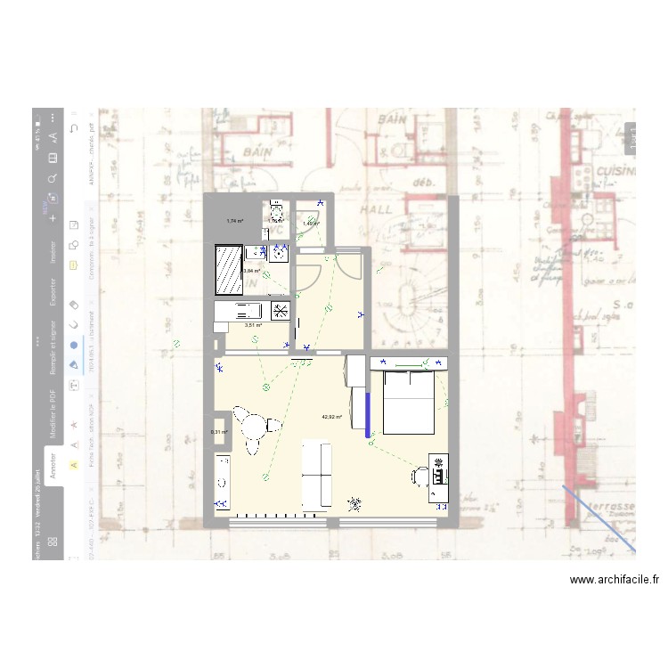Projet JEN La Cambre v03 Elec. Plan de 7 pièces et 55 m2