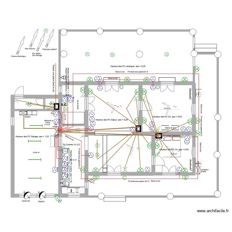 Maison Di&eacute;go. Electricit&eacute;. PC. Plan de 