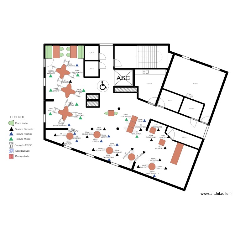 PLAN DE TABLE EHPAD. Plan de 12 pièces et 300 m2