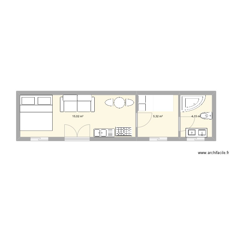 Iglu. Plan de 3 pièces et 24 m2