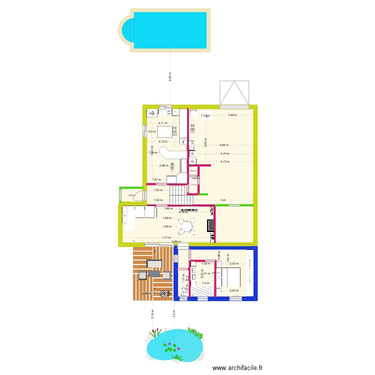 ext2. Plan de 5 pièces et 128 m2