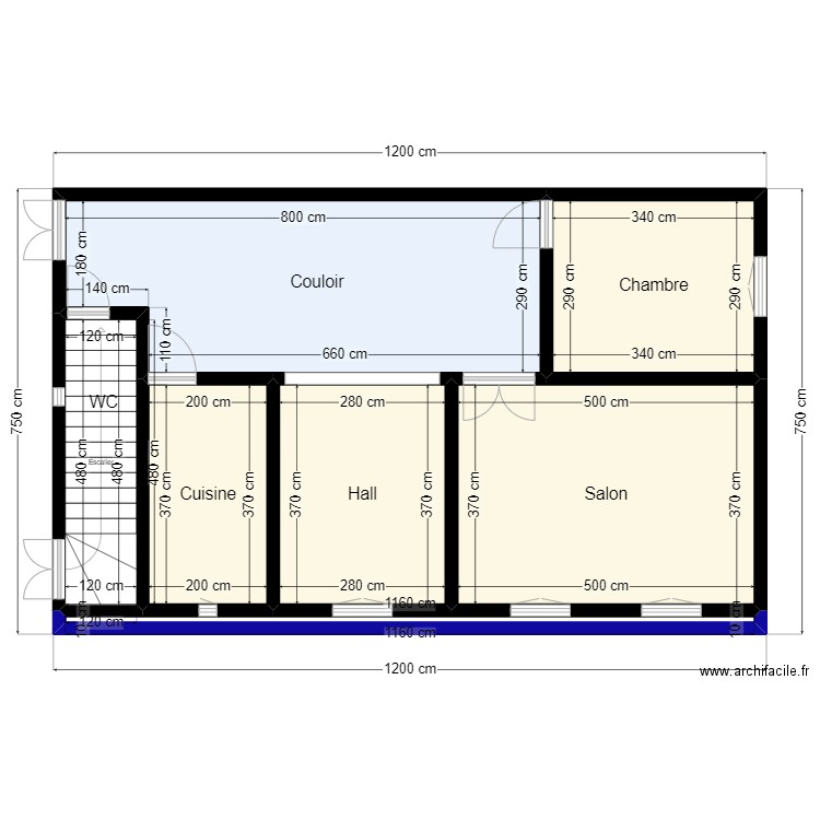 Plan de terrain 12mx7.5m Client 47 48 11 12 V2. Plan de 7 pièces et 75 m2