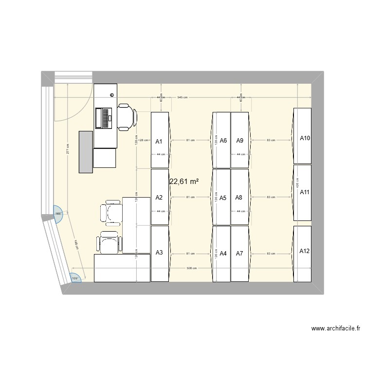 Salle archives historiques EEDF. Plan de 1 pièce et 23 m2