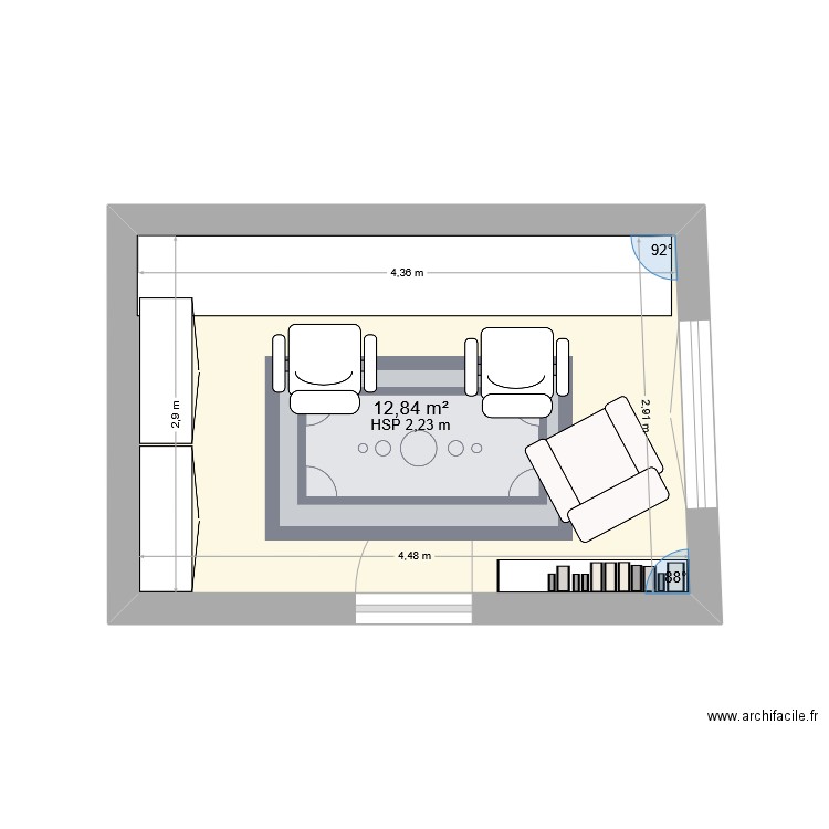 Bureau. Plan de 1 pièce et 13 m2