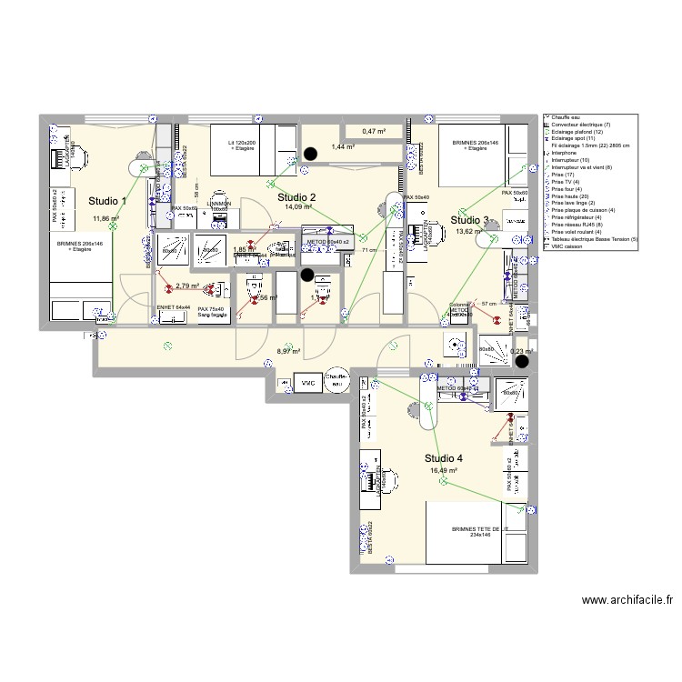 AL RICHELIEU 4WC VF3. Plan de 12 pièces et 74 m2