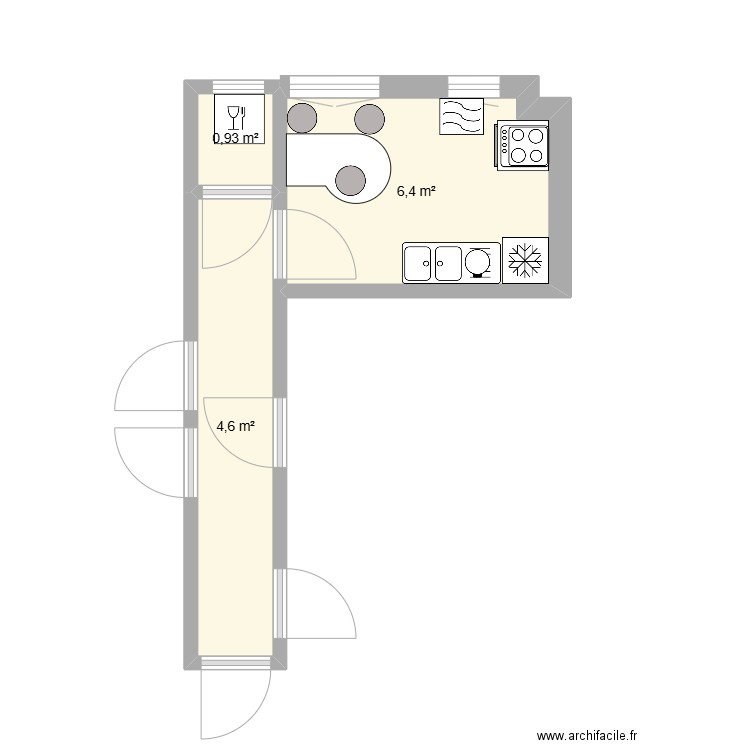 Cuisine 75 fontaine. Plan de 3 pièces et 12 m2