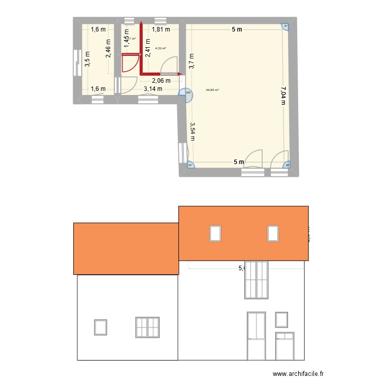 Maison_Sacy_Mezzanine. Plan de 3 pièces et 50 m2