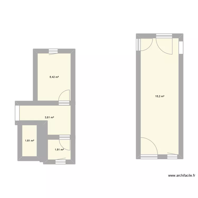 cuisine. Plan de 5  et 28 m²