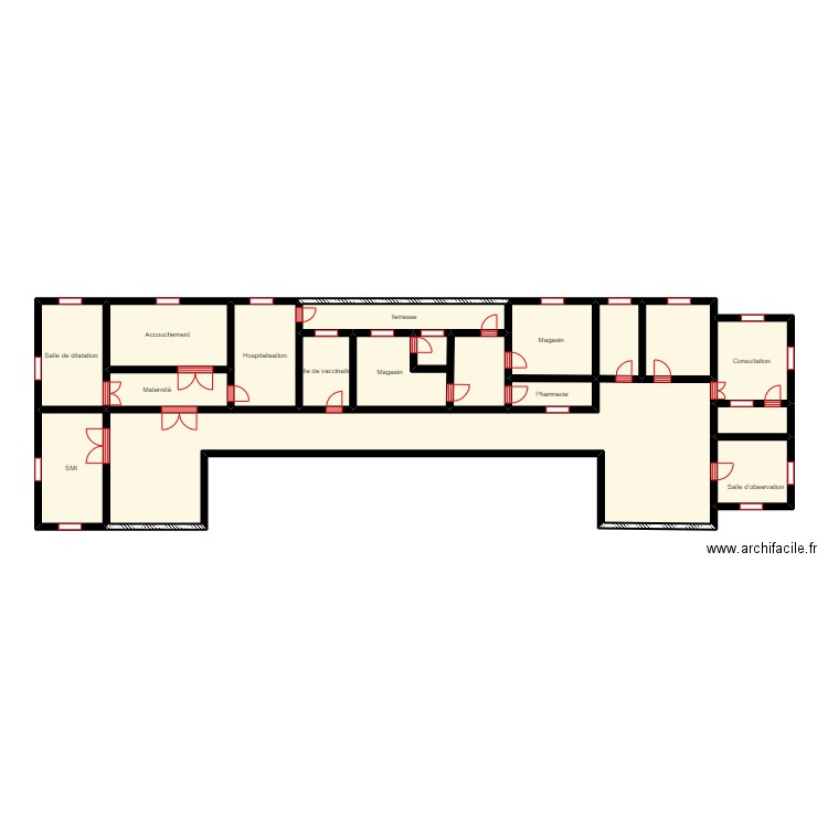 vue en plan dispensaire AGBODJI . Plan de 17 pièces et 84 m2