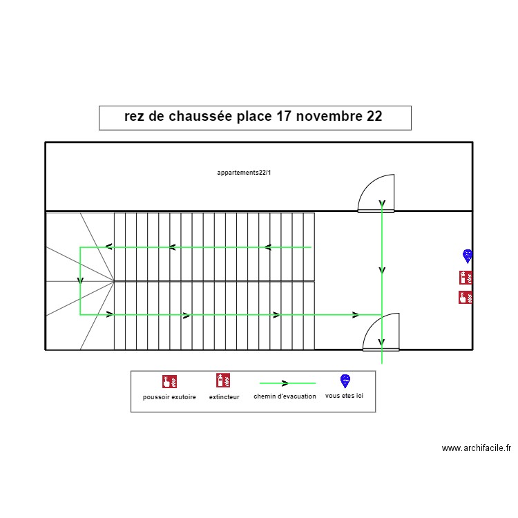 rez de chaussee place 17 novembre 22. Plan de 2 pièces et 43 m2