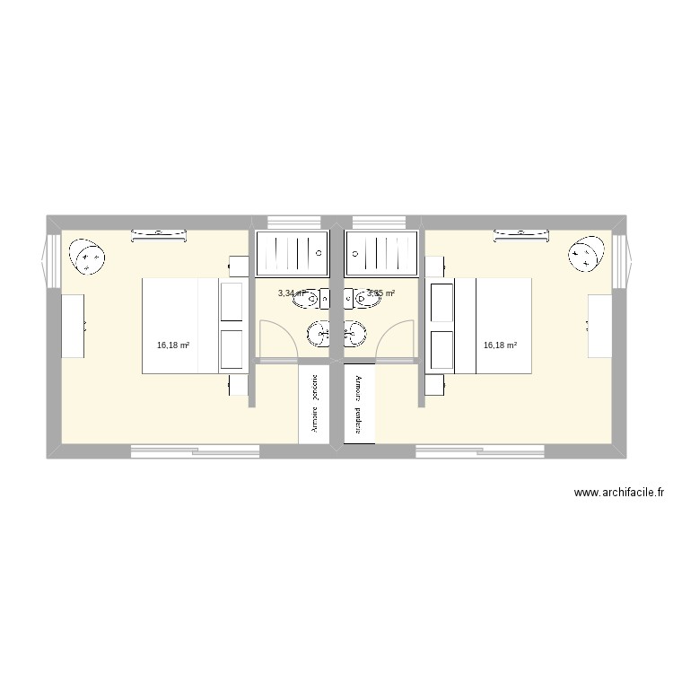 BS-Chambre amis. Plan de 4 pièces et 39 m2