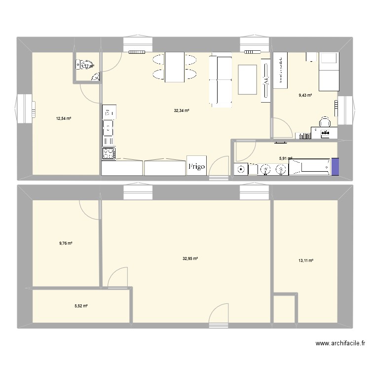 rdc appartement facade sud. Plan de 9 pièces et 123 m2