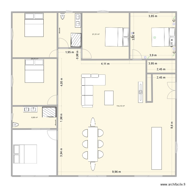 Valriz. Plan de 4 pièces et 172 m2