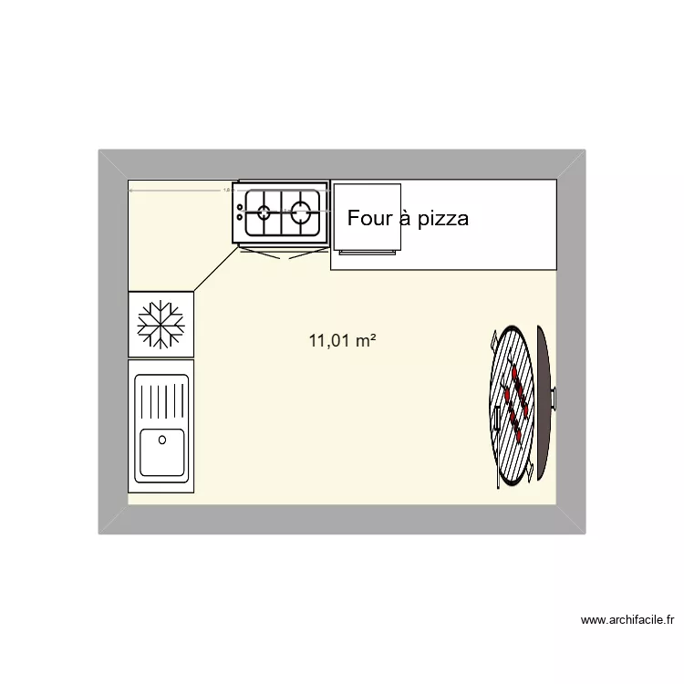 cuisine ext&eacute;rieure 2. Plan de 1  et 11 m²