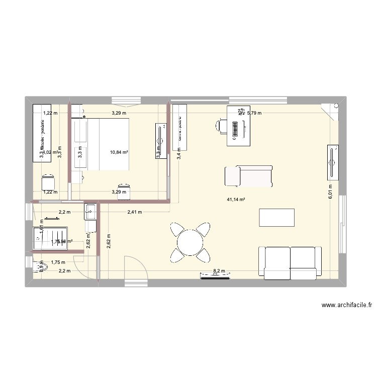 Bureau Pier T2. Plan de 4 pièces et 62 m2