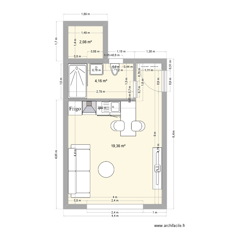plan banquierre carlos. Plan de 3 pièces et 26 m2