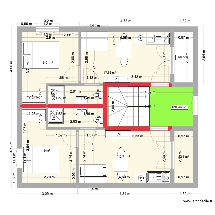 1er Maison2 hésingue V2. Plan de 6 pièces et 60 m2