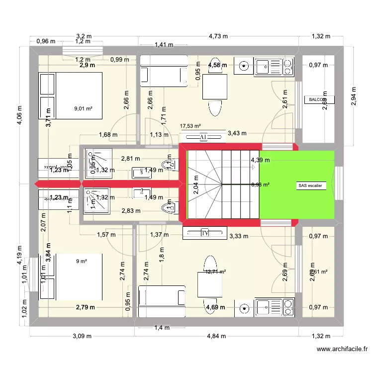 1er Maison2 h&eacute;singue V2. Plan de 