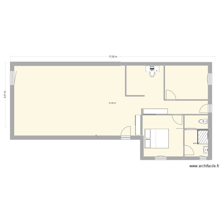 genay1. Plan de 2 pièces et 102 m2