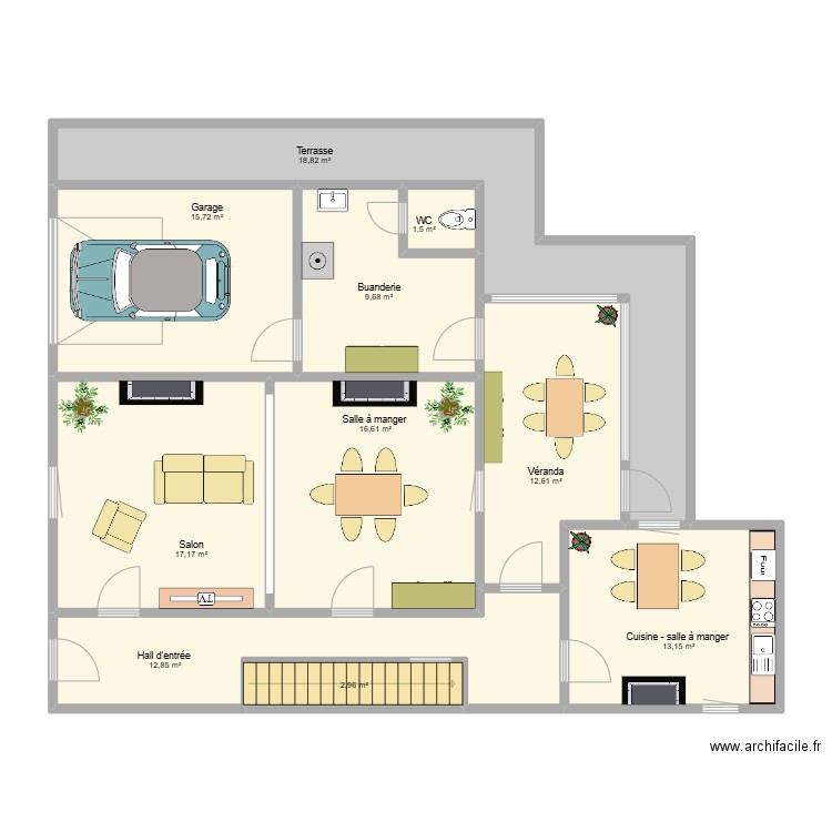 RDC Neupré. Plan de 10 pièces et 121 m2