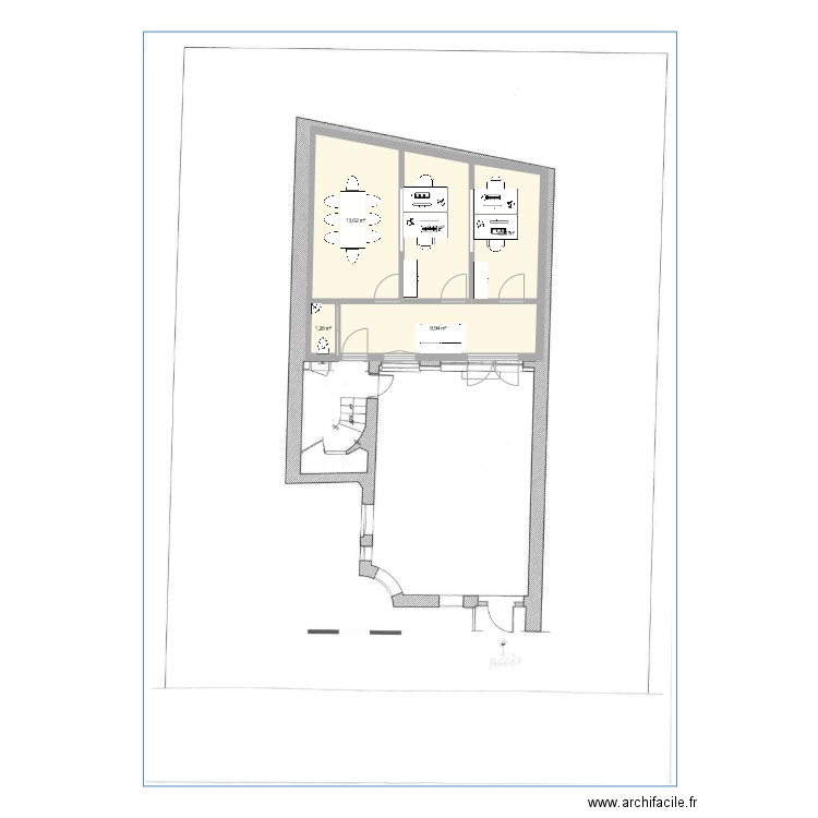 Villiers cab. Plan de 5 pièces et 43 m2