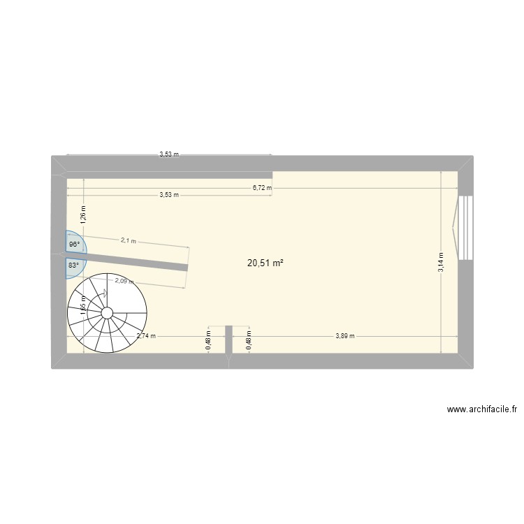 1er etage torreilles mur incli. Plan de 1 pièce et 21 m2