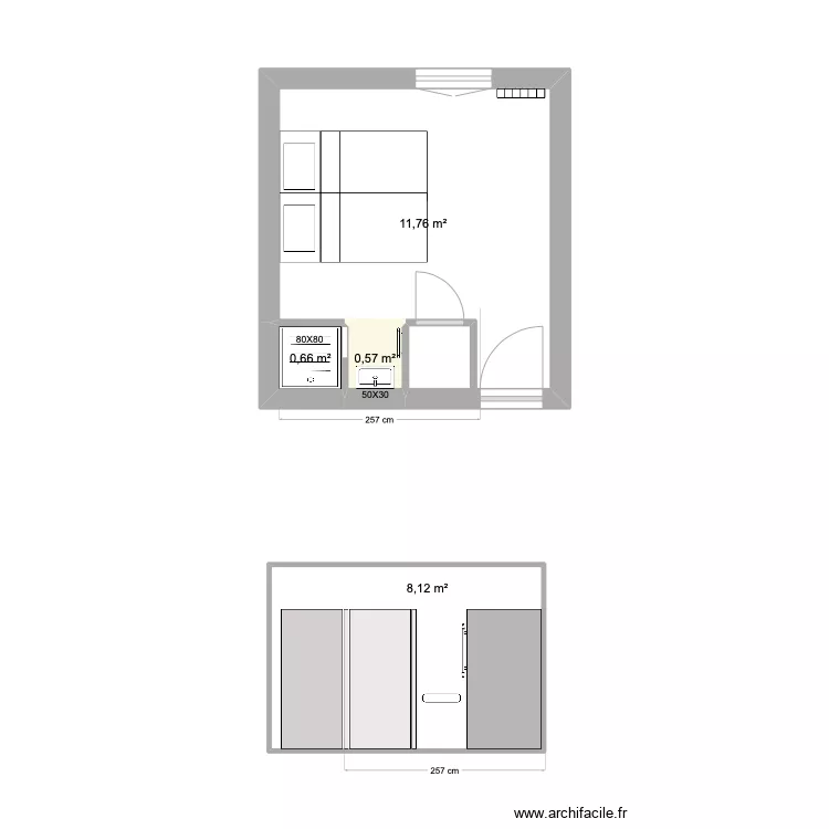 SDB petite chambre 3. Plan de 