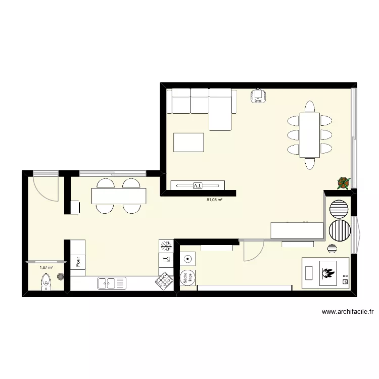 COTE JOUR. Plan de 2 pièces et 83 m²