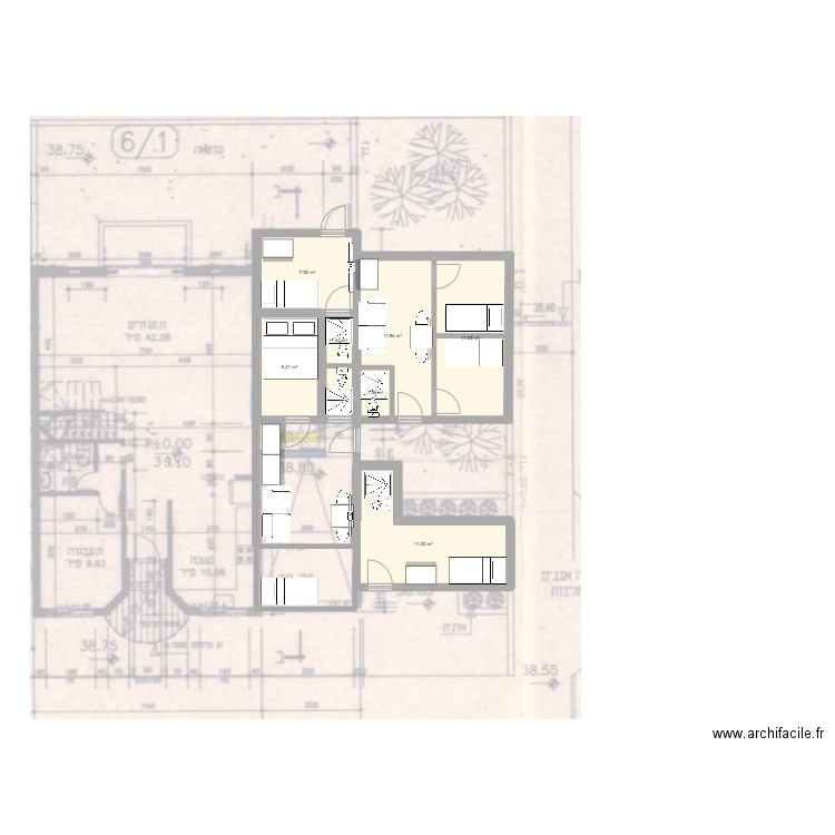 hativat harel. Plan de 7 pièces et 52 m2