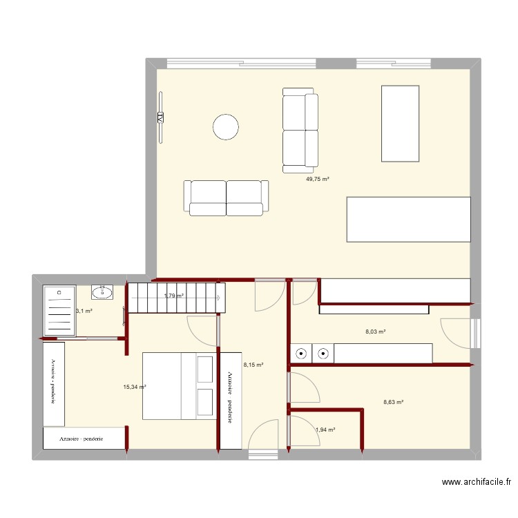 khuig. Plan de 8 pièces et 97 m2