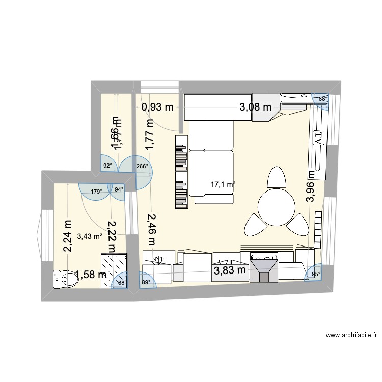 Plan St Denis Ludivine. Plan de 2 pièces et 21 m2