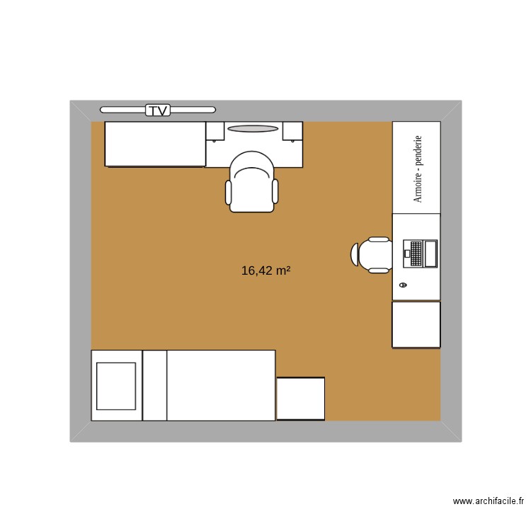 chambre Alicia. Plan de 1 pièce et 16 m2