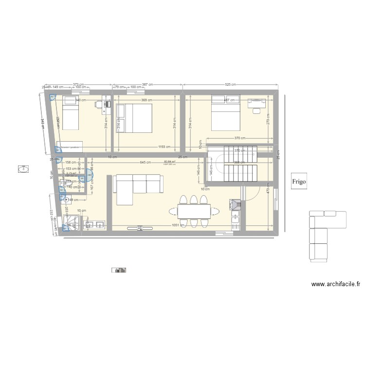 edia1a++. Plan de 2 pièces et 83 m2