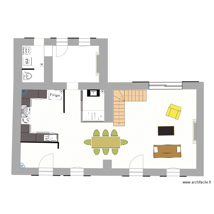 RDC. Plan de 1 pièce et 71 m2