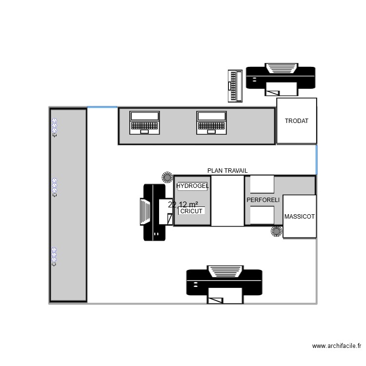 ZONE SERVICE. Plan de 1 pièce et 22 m2
