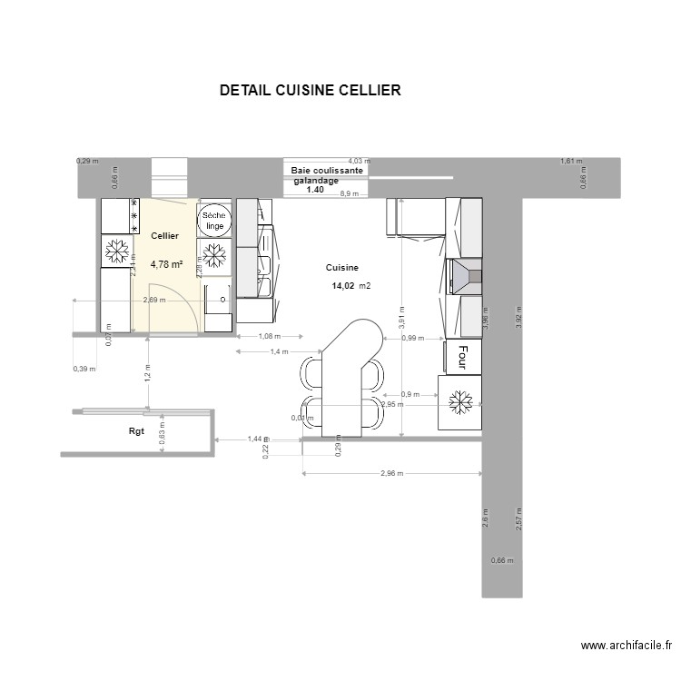 Détail cuisine cellier. Plan de 0 pièce et 0 m2